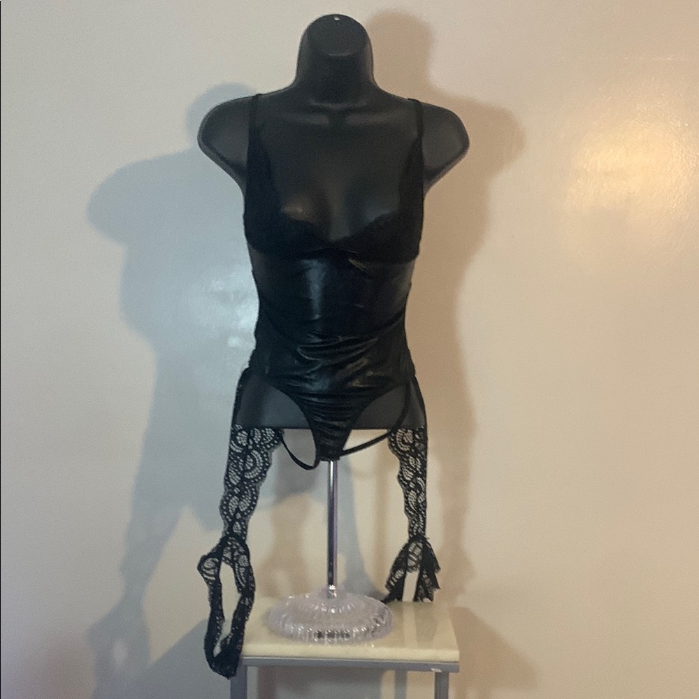 Black Lace Bodysuit with Garter Straps